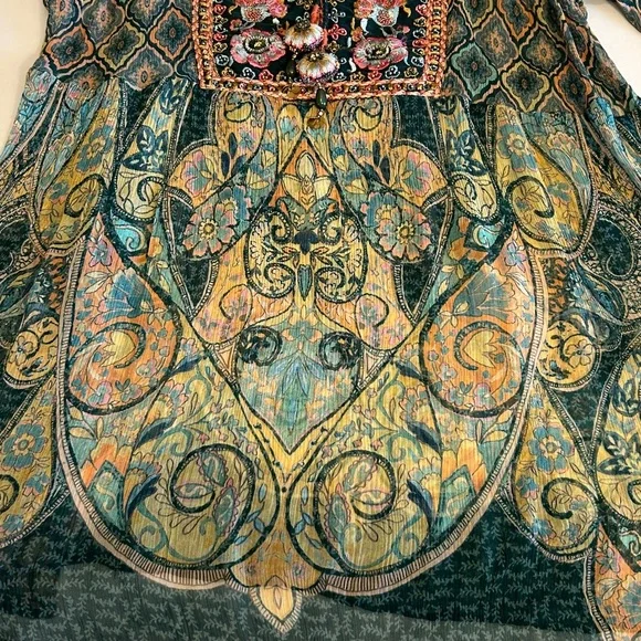 Soft Surroundings L/S Embroidered Embossed Emerald Shira Peasant Blouse Sz 3X - Picture 7 of 14